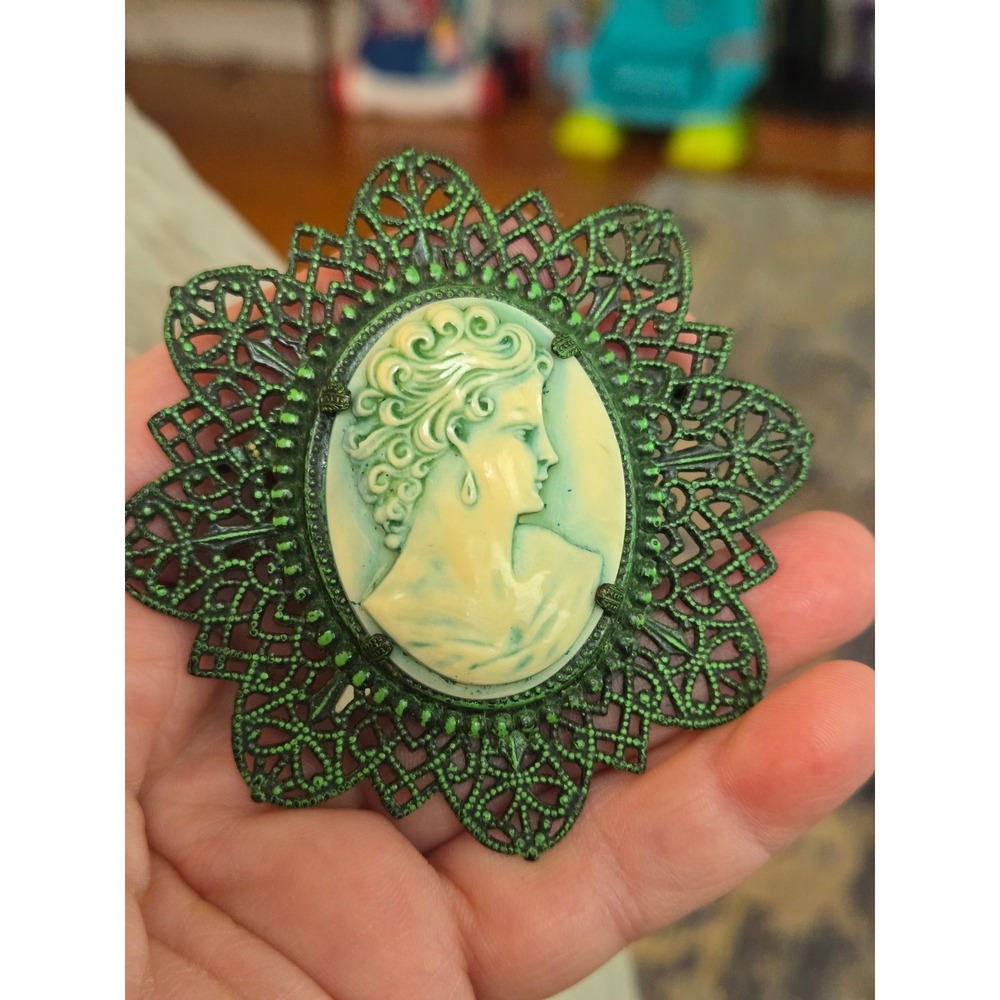 Cameo Green Tint Brooch Pin